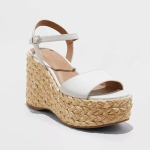 *Universal Thread Women's Wedge High Heels Sandals Memory Foam, White, 9.5